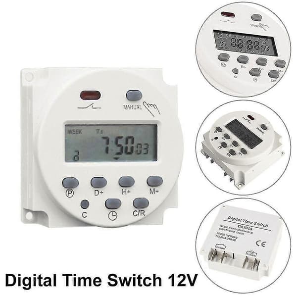 DC 12V 16A LCD Digital Timerbryter Elektronisk Strøm Tidsrelé Programmerbar