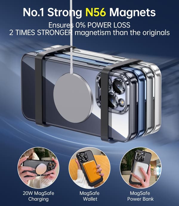 Magnetisk skinnende titanium iPhone 15 Pro Max-cover med fuld kamerabeskyttelse til slanke kvinder piger herrecovers (6,7 \") Sort