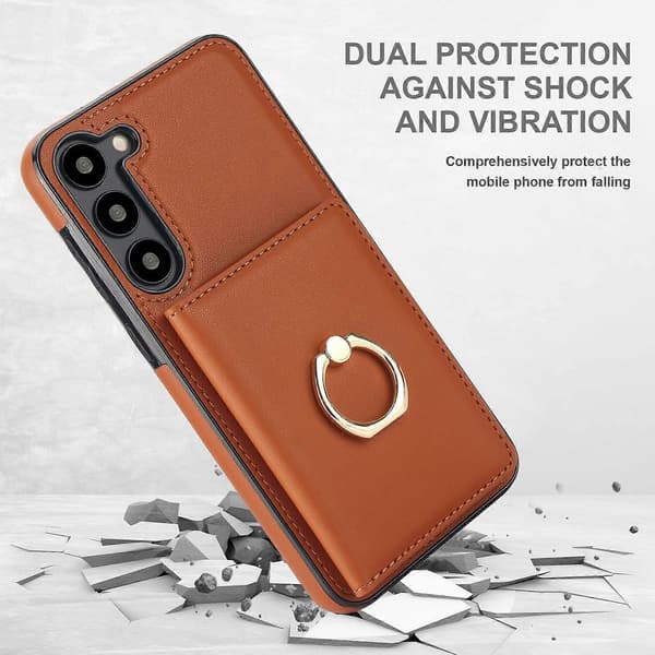 Samsung Galaxy S23 Case With Card Holder, Military Grade Drop Protection, Durable Shockproof Case - [DB] Brown Brown
