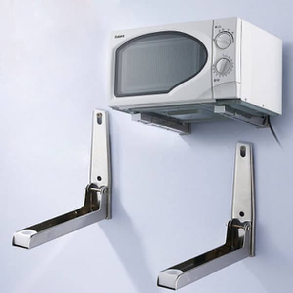 Microwave Oven Rack in Stainless Steel, Wall-Mounted, Adjustable, Foldable Shelf, Brackets for Home Kitchen Accessories with Screws