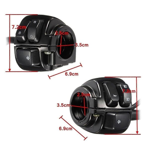 1 par motorcykelstyrkontrollyskontakt (25 mm) med ledningsnet til