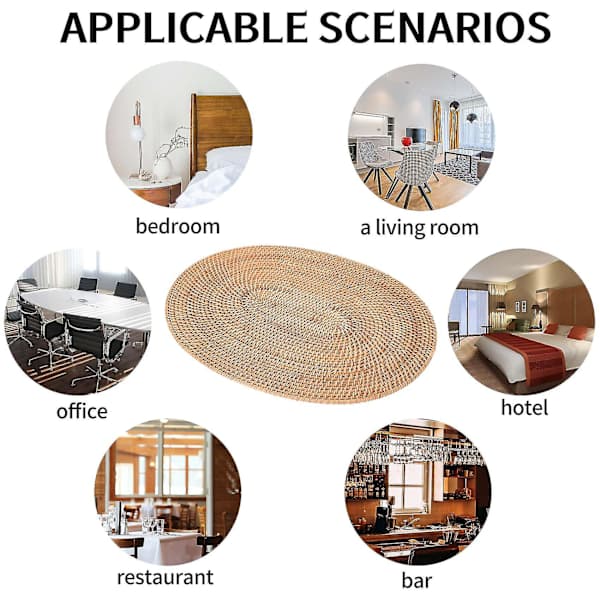 Rattan Woven Placemats Oval Round Table Mats Non-slip Heat Resistant Coasters Natural Multifunctional-FA-
