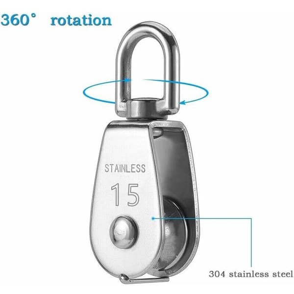 Single Pulley for Cable 15MM Stainless Steel, Climbing Pulley Load Roller, Lifting Pulley Capacity 35kg - 4pcs Silver