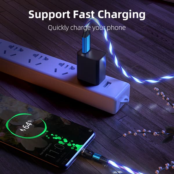 LED Flowing Magnetic Charging Cable 540 Degree Rotating Magnetic Cable Light Cord
