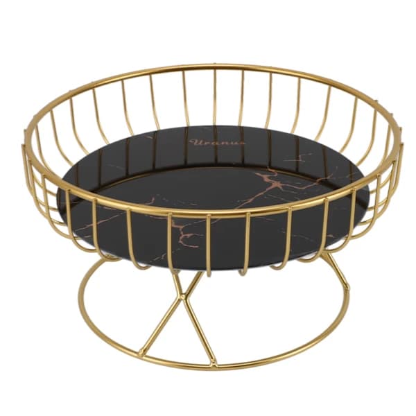 Round Metal Fruit Basket Large Capacity Hollow Ventilated Bowl for Kitchen Counter Dining Table Snacks Bread Gold Black