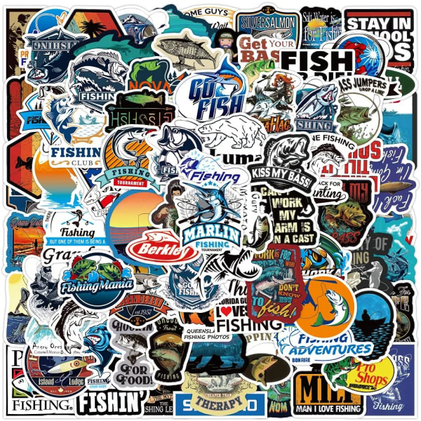100 stycken fiskeklistermärken, Go Fishing Club Stickers Packs DFishing-100