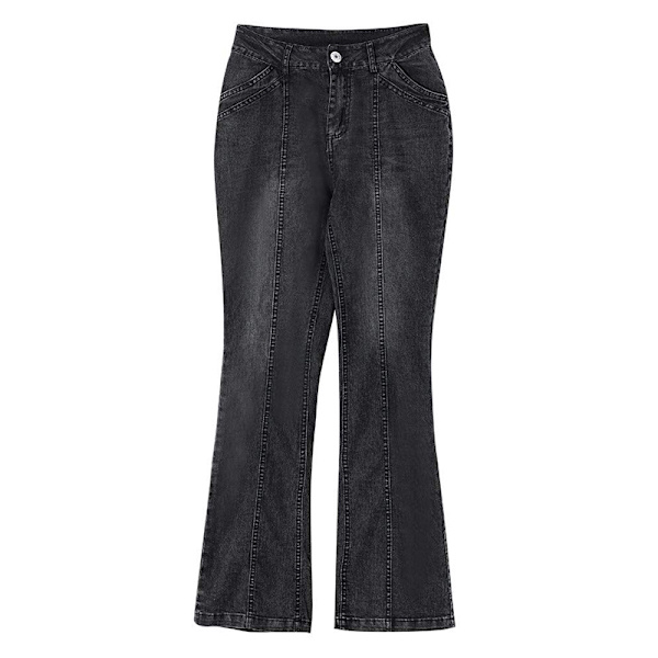 Ripped Flared Jeans til kvinder, strækbare denim bukser, bootcut, sort sort Sort