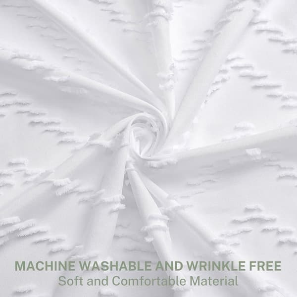 Extra Long Shower Curtain in White - Boho Minimalist with Tassels and Chevron Pattern 91*183CM