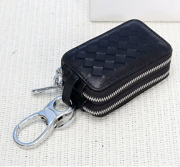 Unisex Nøglering-etui i ægte læder, bilnøgleholder med lynlås