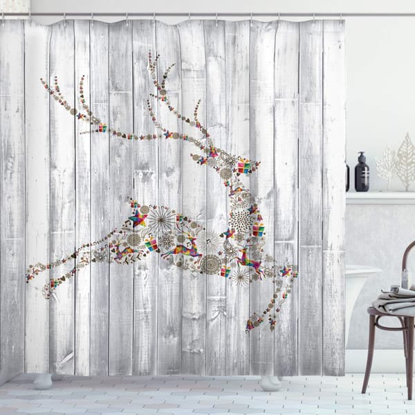 Christmas Reindeer Pattern Shower Curtain in White, 3D Digital