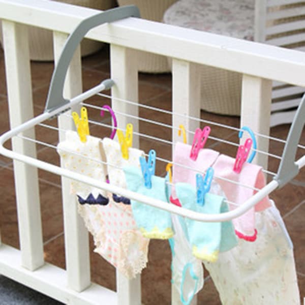 Portable Clothes Drying Rack Multifunctional Foldable Hanging Drying Rack for Balcony Railings Window Sills Grey