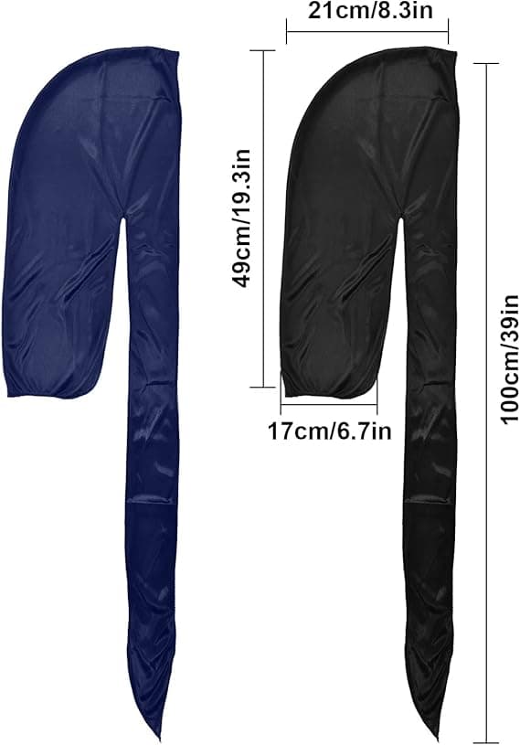 2 stk Sort Blå Silke Durag Unisex Hue Hat Durag til Mænd Kvinder