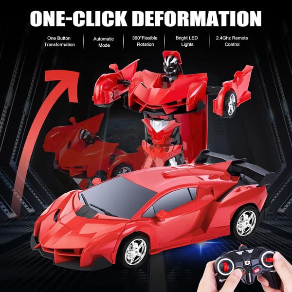 (Röd) 2-i-1 Fjärrkontroll Robotbil, 1:18 Transformer Leksak Present f