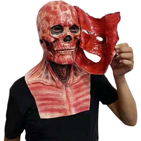 RONGbbppQ Halloween-skale kan riva upp dubbelskiktsmask, läskig halloween-huvudskallemask Red