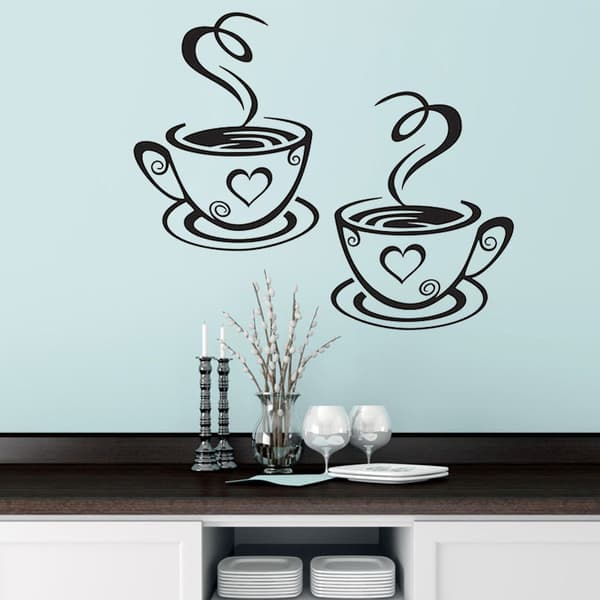 2 ark, 4 mugg väggdekaler konst kök vinyl kaffe dekorativa