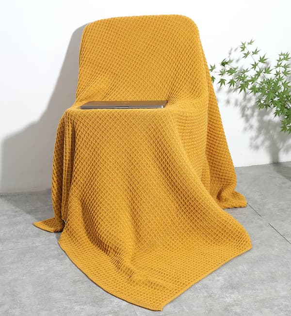 Bedspread (130x150cm) - Lightweight Summer Waffle Bedspread - Versatile Ventilated Sofa Cover - Cotton Throw (Yellow)