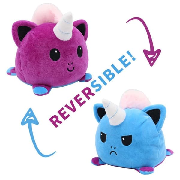 Reversible Animal Plush Double-Sided Reversible Doll Show Mood Toy Black Cat