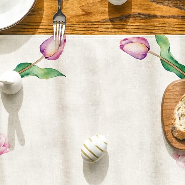 Easter Table Runner 183x33cm - Trendy Easter Bunny, Flowers & Easter Eggs Table Decoration Spring Decoration for Party & Home-FM-