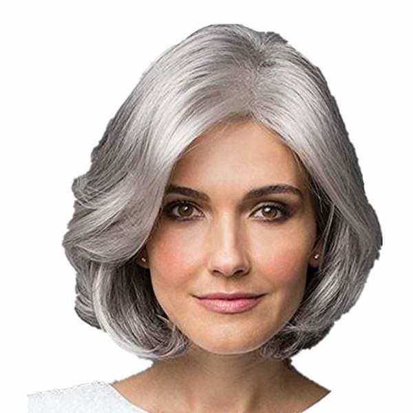 Short, natural grey wig, adjustable curls, with a comfortable inner net, suitable for daily use, especially for older women.