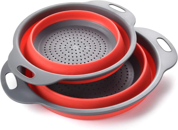 1 pc Silicone Collapsible Colander, Collapsible Silicone Colander for Kitchen, Eco-Friendly Non-Toxic, Red, L