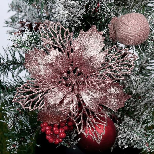 12-pack julgransprydnader i ett stycke saffransfärgade julgransprydnader (rosa)
