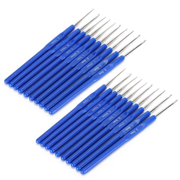 20 Pcs Crochet Hook Sweater Needle Blue Handle Yarn Weave Craft Knitting Tool Sewing Supplies