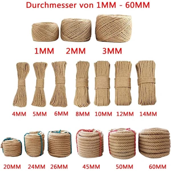 Sterkt og Robust Jute Tau, Fleksibelt og Slitesterkt for Håndverk, Reparere Klorestativ, Interiør (6mm*10m)