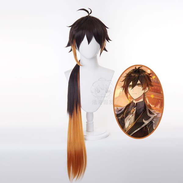 Harakami Zhongli cosplay peruk cos peruk anime gradient långt hår