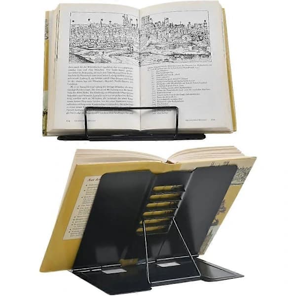 Ergonomic Document Holder, Adjustable Metal Book Stand with Movable Clips, Non-Slip Design for Thick Books and Single Sheets, Portable Reading Support