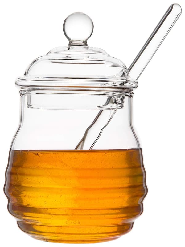 Glasburk til honning med dypper, transparent honningburk, 265 ml, 9 ounce