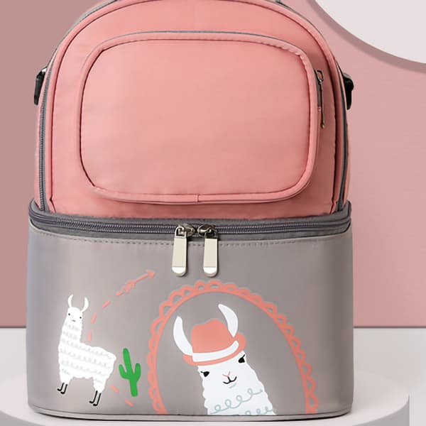 Milk Cooler Backpack Double Layer Nylon Stable Temperature Breast Milk Cooler Bag for Mom Pink Grey