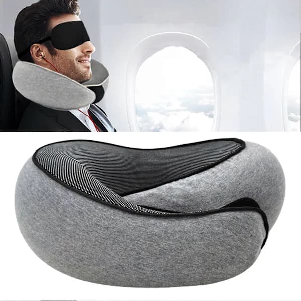 [EN] Memory Foam Neck Pillow for Travel 360 Degree Support U-shaped Airplane Pillow with Adjustable Velcro Strap Sleeping Pillow Dark Grey