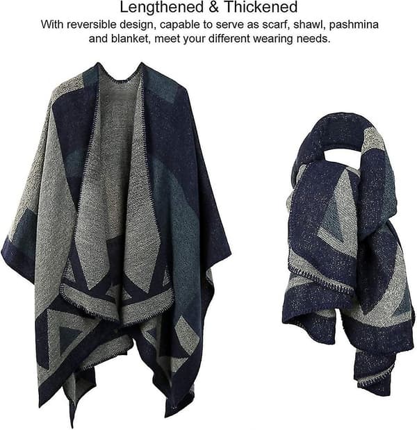 Vinterhalstørkle Sjal Poncho Cape - Dame Varm Åpen Front Trykt Vendbar