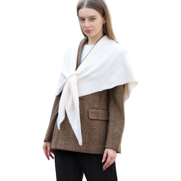 Women's Wool Blend Shawl Soft Warm Wrap Elegant Solid Color Scarf Cozy Scarves Shawls Triangle Solid White 5 - White 5