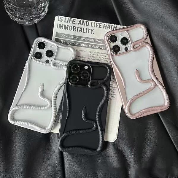 Til iPhone 16 Pro Bumper Cover 3D Slange Hul TPU Telefon Cover - Mat Sølv Multicolor Mat Sølv Multicolor Matte Silver