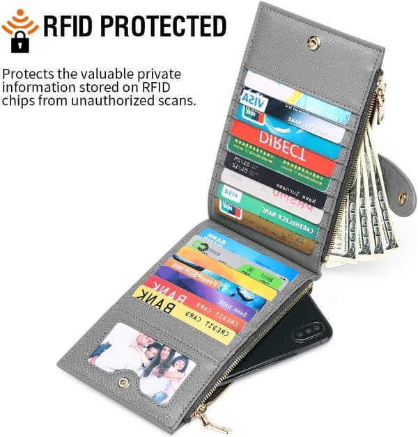 Dame Læder Pung Stor Kapacitet RFID Blokerende Dame Mønt