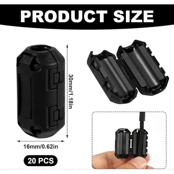 20 Pcs Clip-On Ferrite, Ferrite Core Bead Ring Core RFI EMI Noise Reducer Cable Clamp Cl