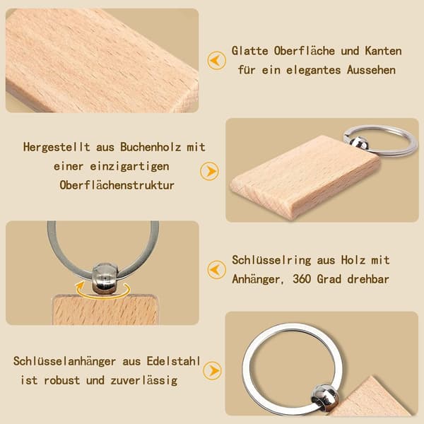 12 st Rektangulära Nyckelringar i Trä, DIY Tränyckelring, Nyckelring, för Snideri, Hantverk, Graffiti