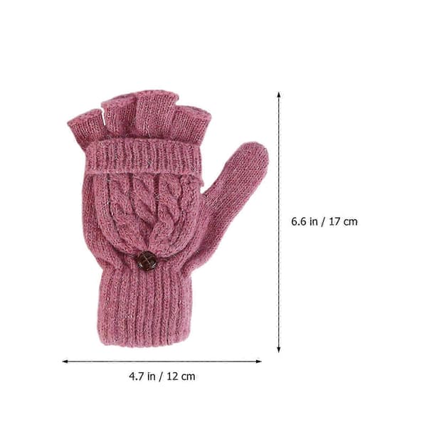 Dame Vinter Varme Uldstrikkede Konvertible Fingerløse Handsker Med Luffeovertræk (Pink)