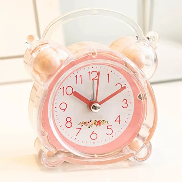 Barnväckarklocka Tyst Design Tecknad Design Enkel Inställning Stark ABS Dubbel Klocka för Sovrum Bord Rosa