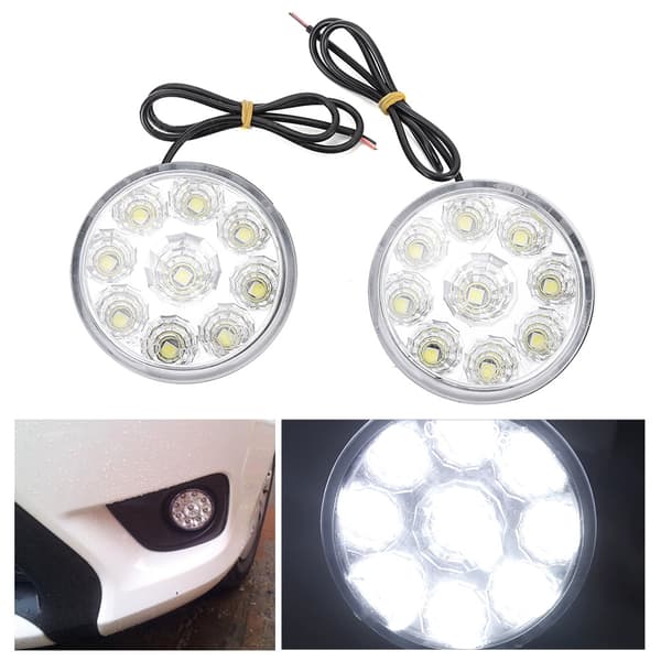 5050 9LED Runde Tåkelys Kjørelys DRL Universal for Bil