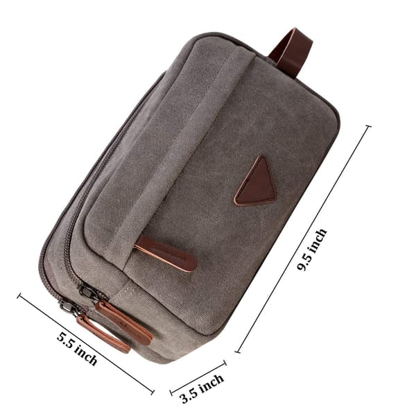 Herr Necessär med Dubbla Fack Canvas Läder Kosmetisk Makeup Organizer Rakning Dopp Kits - Grå