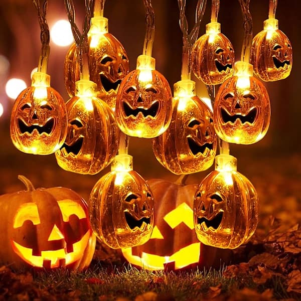 Halloween Græskar Lyskæde, 3 meter 20 LED Halloween Lys 3D Krystal Græskar Lys med 2 Belysningstilstande, Batteridrevet