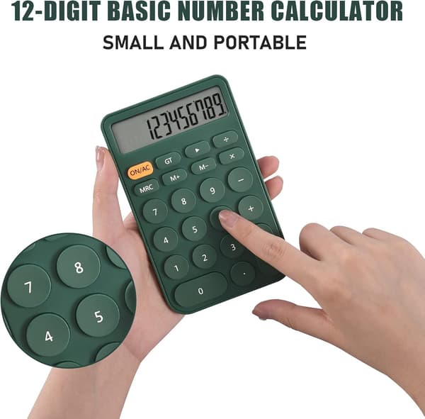 Desktop Calculator for Students, 12-Digit LCD Display, Basic Desktop Calculator for School, Office, and Home Green Green