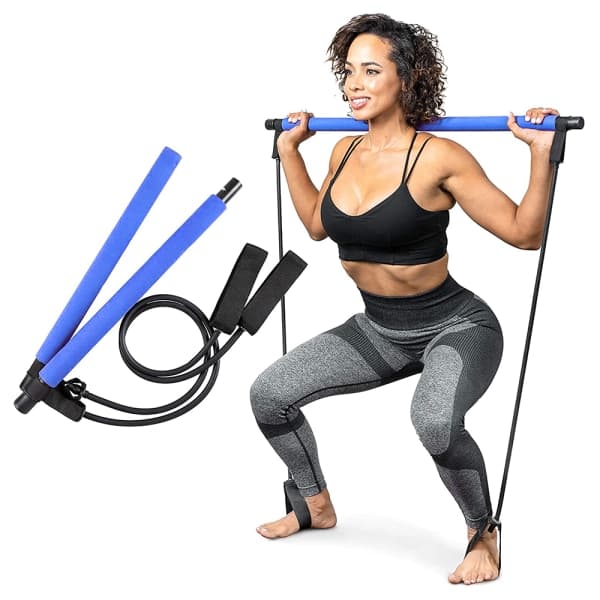 Pilates Bar Set Resistance Bands Adjustable Straps Exercise Blue Blue Blue Blue