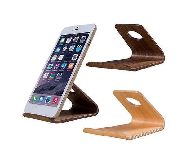 Retro Elegant Universal Hjemmekontor Skrivebord Mobiltelefon Træstativ Holder - Sort