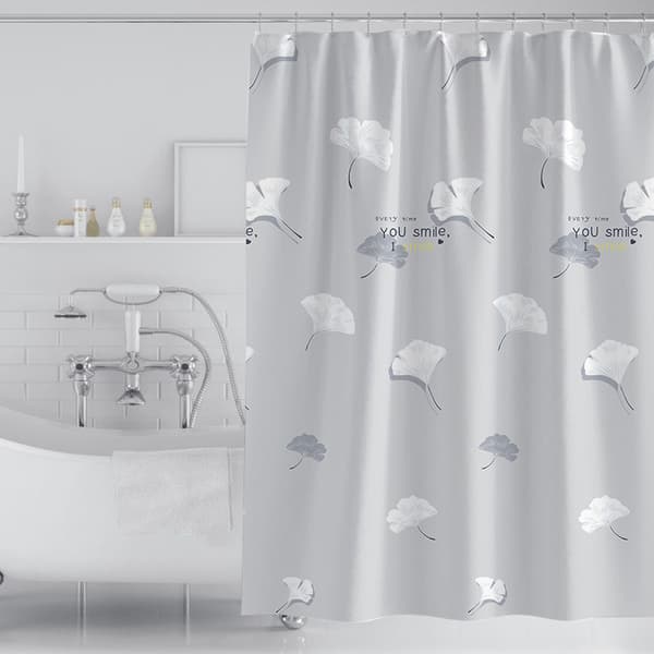 Duschdraperi med Ginkgobladsmönster Grått, Duschdraperi 180x180 cm, Maskintvättbar Polyester