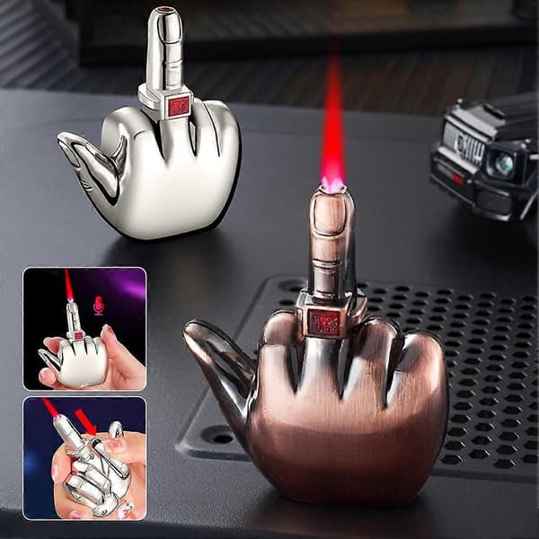 Funny Middle Finger Lighter Windproof Red Flame Butane Refillable Lighter Gift for Men Women-FA-
