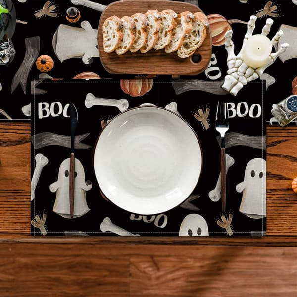 Sett med 4 dekkebrikker 30 x 45 cm til Halloween, vaskbare, for ki