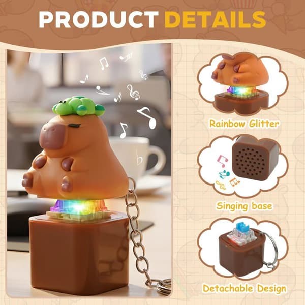 Capybara Sound and Light Keychain - 1 pc, Sensory Anti-stress - Concentration and Relief